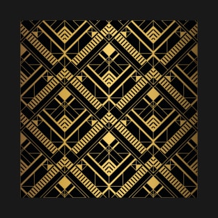 Thick Heavy Black and Gold Vintage Art Deco Geometric Square Pattern T-Shirt