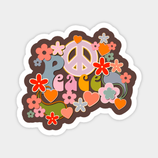 Retro Vintage Peace and Love Bohemian Design Magnet