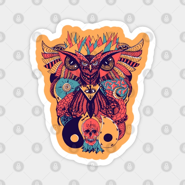 Retro Triad Wise Owl And Ageless Skull Magnet by kenallouis