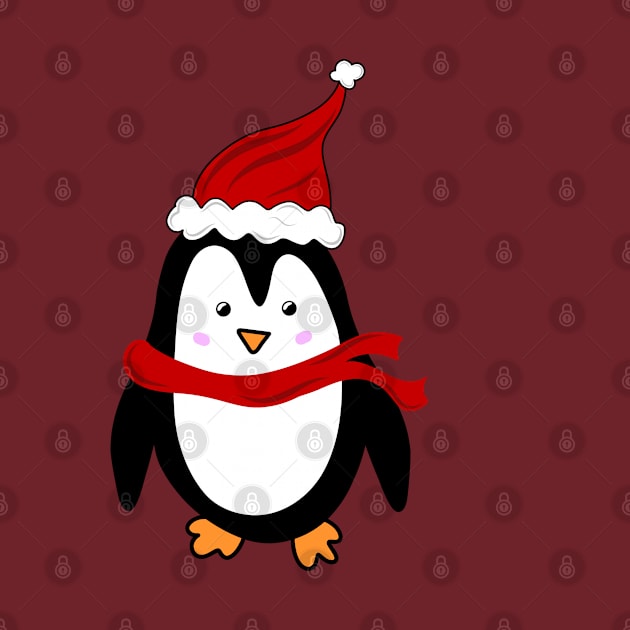 Festive Christmas Holiday Penguin with Santa Hat, made by EndlessEmporium by EndlessEmporium