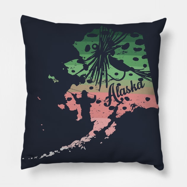 Vintage Big Fly Distressed Rainbow Trout Steelhead Alaska Fly Fishing Pillow by TeeCreations