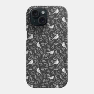 Black and White Floral Pattern With Birds Phone Case