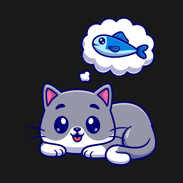 Cute Cat Thinking Fish Cartoon by Catalyst Labs