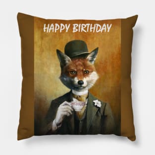 Happy Birthday Vintage Fox Pillow