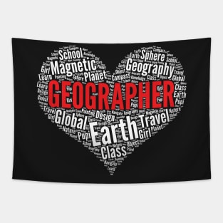 Geographer Heart Shape Word Cloud Design Geographer graphic Tapestry