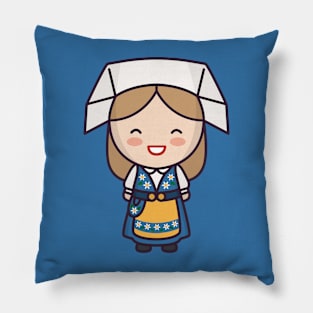 Cute Swedish Village Girl in Traditional Clothing Cartoon Pillow