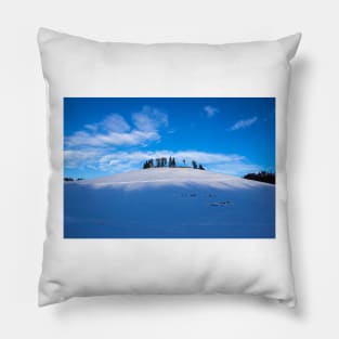 Snowy mountain top with trees Pillow