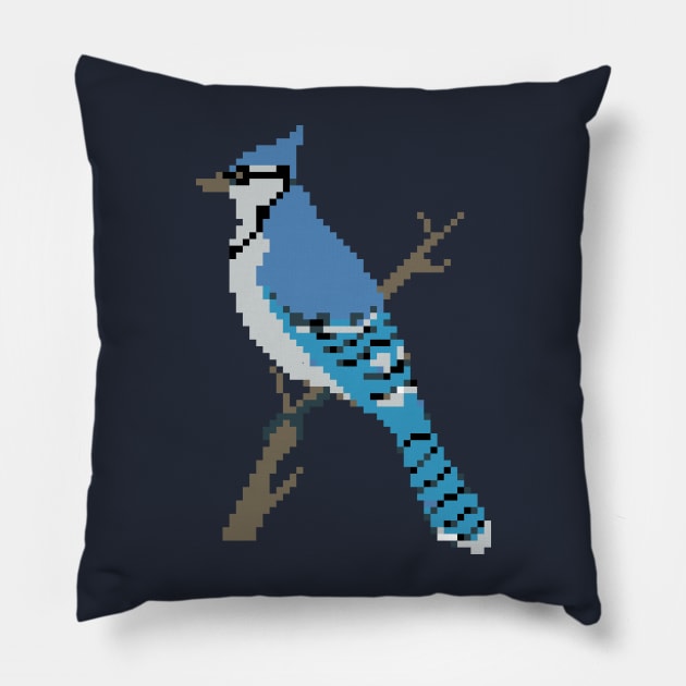 Pixel Blue Jay Pillow by saradaboru