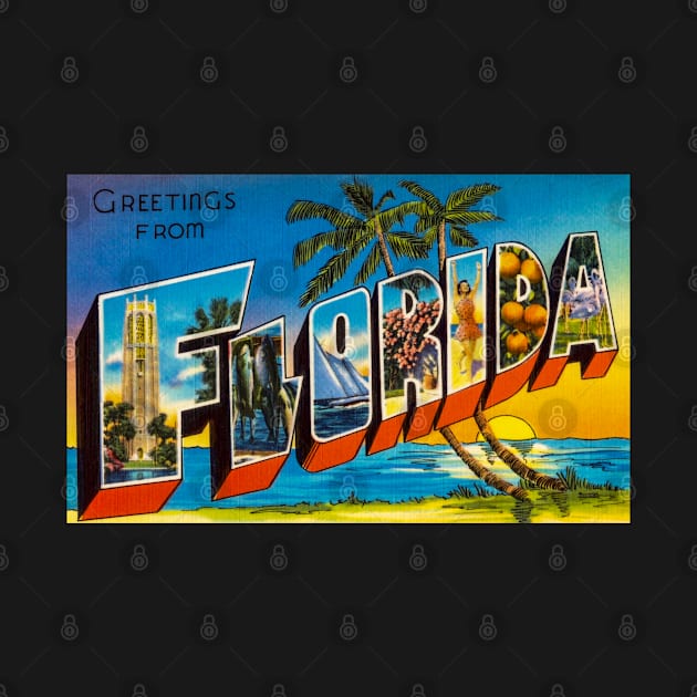 Greetings from Florida. This digitally restored 1930's era vintage postcard is perfect gift for the Florida FL lover and features many historic landmarks by SeaStories