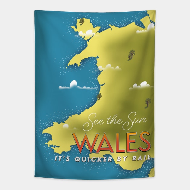 Wales map travel poster Tapestry by nickemporium1