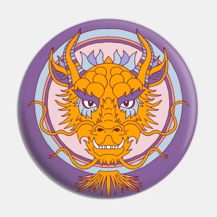 chinese dragon face flame orange and purple Pin