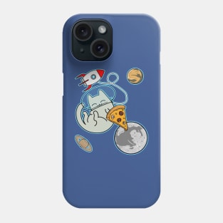 Cartoon cat astronaut in space with pizza Phone Case