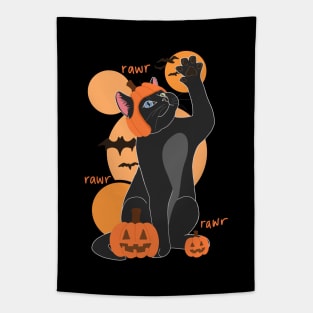 HALLOWEEN PUMPKIN BLACK CAT Tapestry