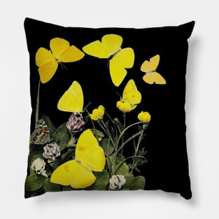 Yellow Butterflies & Flowers -Black Edition Pillow