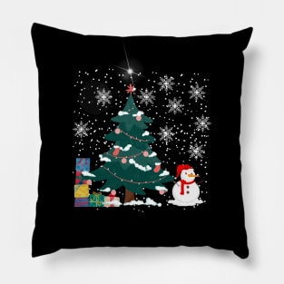 Snowman with Christmas tree and gifts Pillow