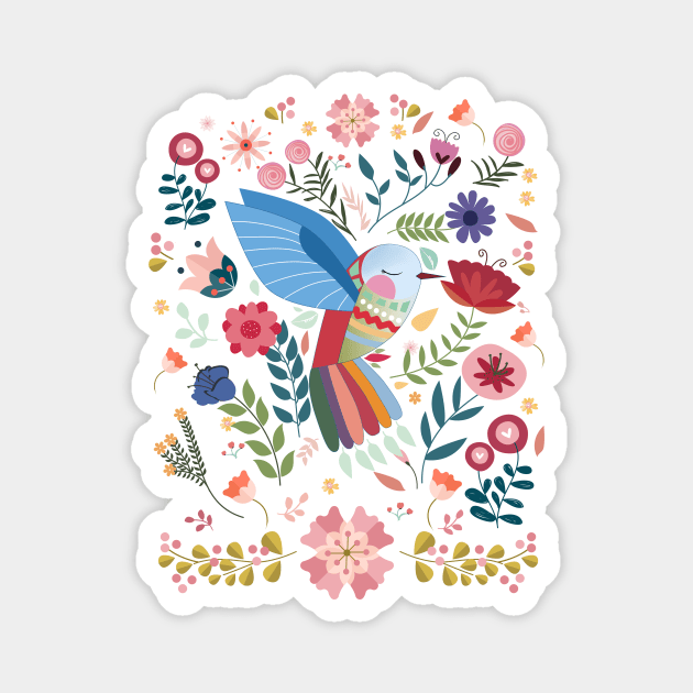 Folk Art Hummingbird Magnet by LittleBunnySunshine