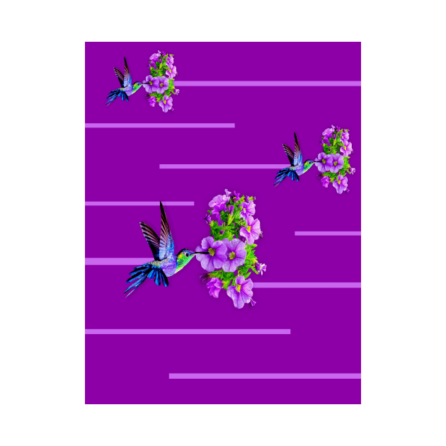 Hummingbirds and purple flowers on purple by YamyMorrell