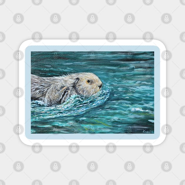 Ooh Goody Lunch Time Sea Otter Painting Magnet by ArtbyKirstenSneath