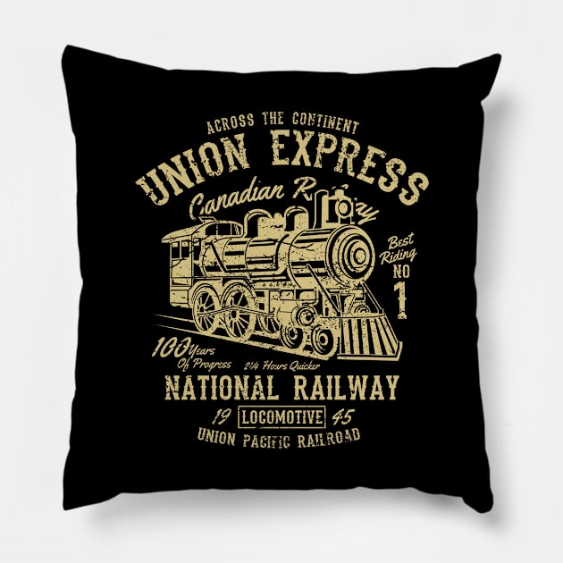 Union Express Steam Train Pillow by Rebus28