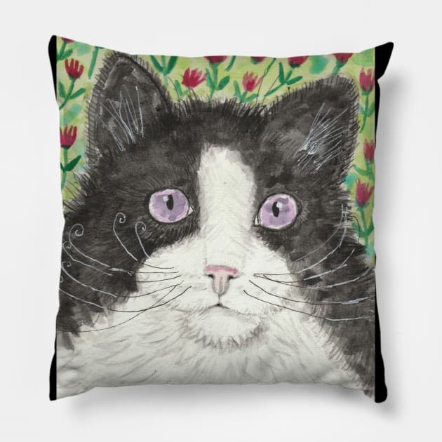 Cute  cat face  purple eyes Pillow by SamsArtworks