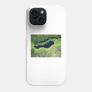 Bird's eye view of a small lake in the midst of forests Phone Case