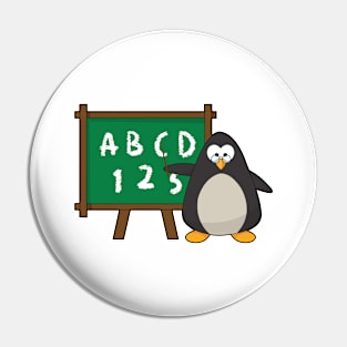 Penguin as Teacher with Blackboard in Class Pin