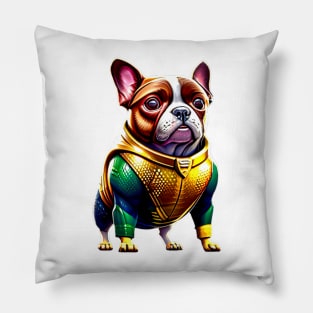 Frenchie in Oceanic Heroic Attire Version 2 Pillow