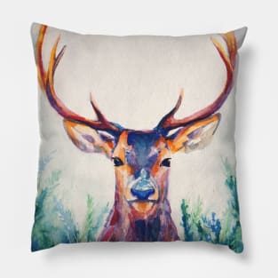 watercolor deer with big antlers Pillow