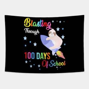 Sloth Blasting Through 100 Days Of School 100Th Day Boy Girl Tapestry