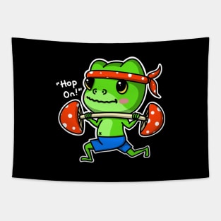 Goblincore Frog and Mushroom Weightlifting Tapestry