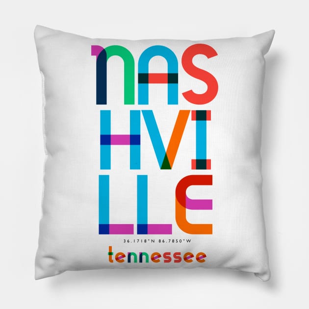 Nashville Tennessee Mid Century, Pop Art, Pillow by Hashtagified