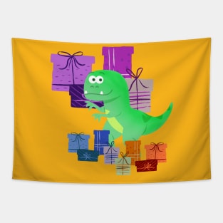 Happy Dino Christmas Tapestry