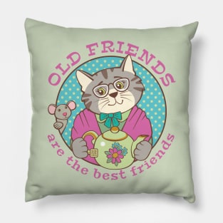 Old Friends are the Best Friends Cat and Mouse Pillow