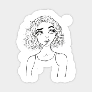 cartoon girl with short hair sketch Magnet