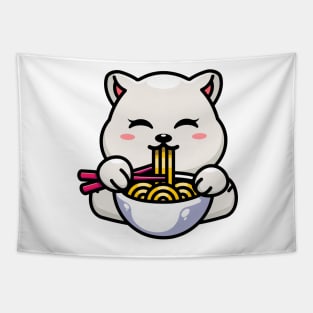 Cute polar bear eating ramen with chopstick cartoon Tapestry