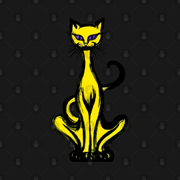 Retro 1970's Funky Groovy Yellow Jazz Cat Cartoon by iskybibblle