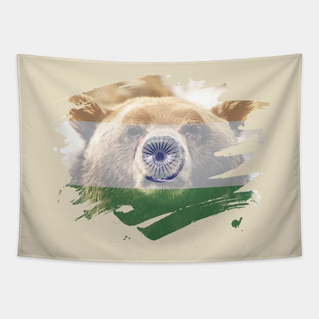 India Flag & Bear - Indian Pride Design Tapestry by Family Heritage Gifts