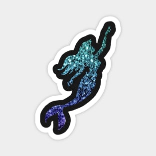 Teal and Blue Ombre Faux Glitter Mermaid Silhouette Magnet