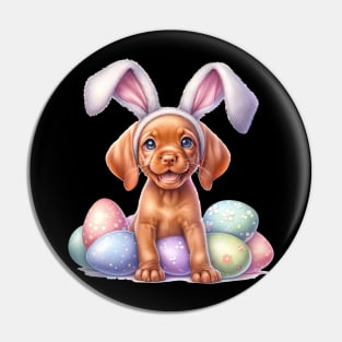 Puppy Vizsla Bunny Ears Easter Eggs Happy Easter Day Pin