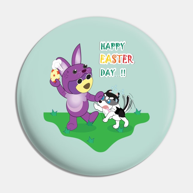 Happy easter's day, Bunny easter, Mr. Purple bear in Bunny easter costume with easter egg, Snowy the husky want to get easter egg, little husky dog, cute puppy, dog lover. Pin by Figaro-17