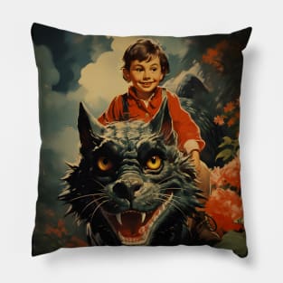 Country Boy Dreaming of Cat Dragons - Vintage Design Pillow