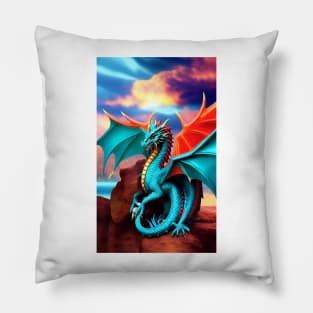 Dragon Fire Turquoise Graphic Pillow