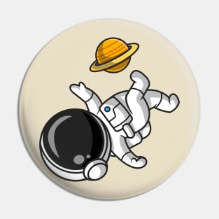 Cute Astronaut Playing Soccer Planet Cartoon Pin