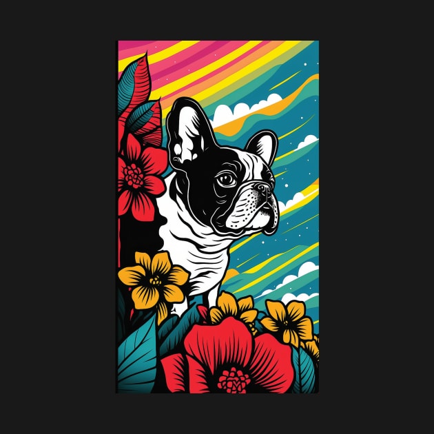 French Bulldog Vibrant Tropical Flower Tall Retro Vintage Digital Pop Art Portrait 3 by ArtHouseFlunky