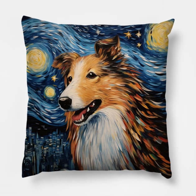 Rough Collie Starry Night Pillow by NatashaCuteShop