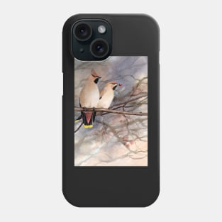 Winter waxwings in watercolour Phone Case