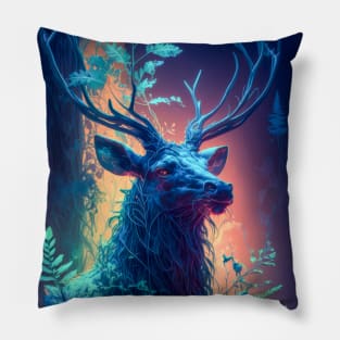 Stag Deer Animal Portrait Painting Wildlife Outdoors Adventure Pillow