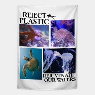 Reject Plastic Rejuvenate Our Waters - Environmental Awareness (Save The Fish) Tapestry