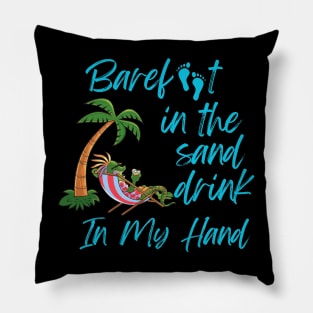 Iguana Barefoot in the Sand Drink in Hand Pillow