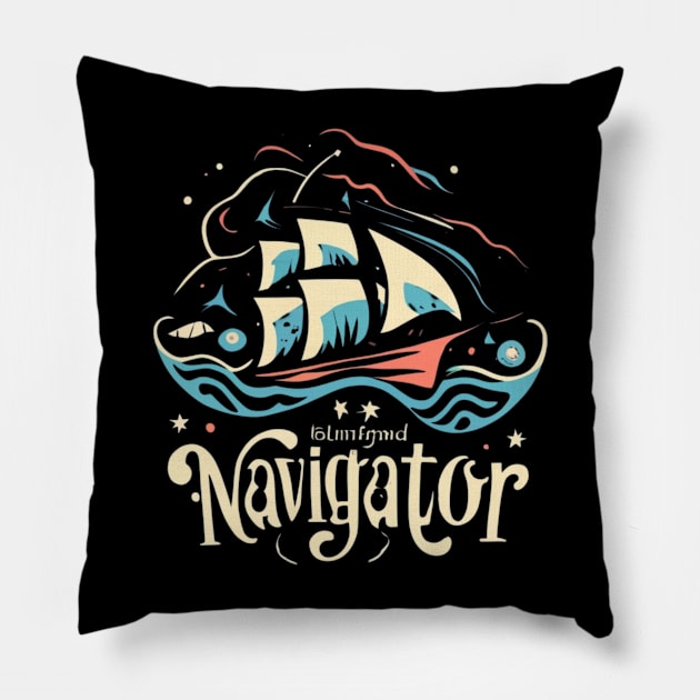 Navigator Ship Sailing Through The Sea Pillow by Abeer Ahmad